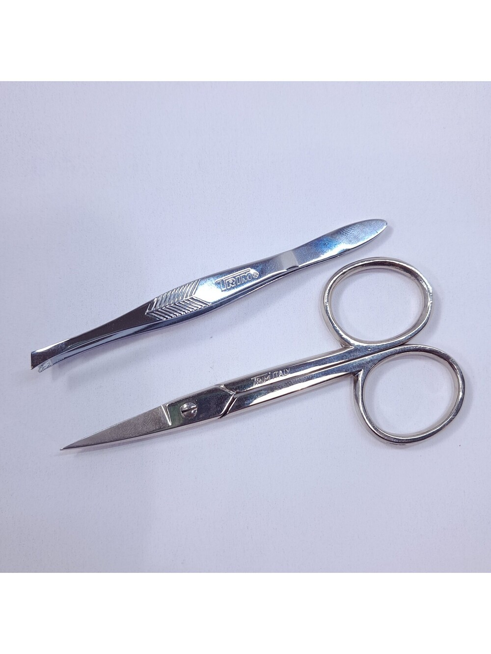 Vintage Trim Bassett Tweezers USA scissors Italy silver tone manicure nail tool